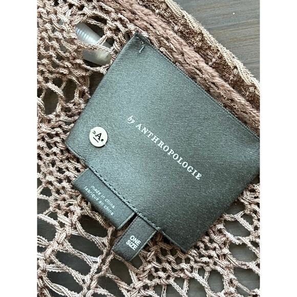 Anthropologie tan Crochet Duster Cardigan Sweater boho cotton open front - Picture 9 of 9